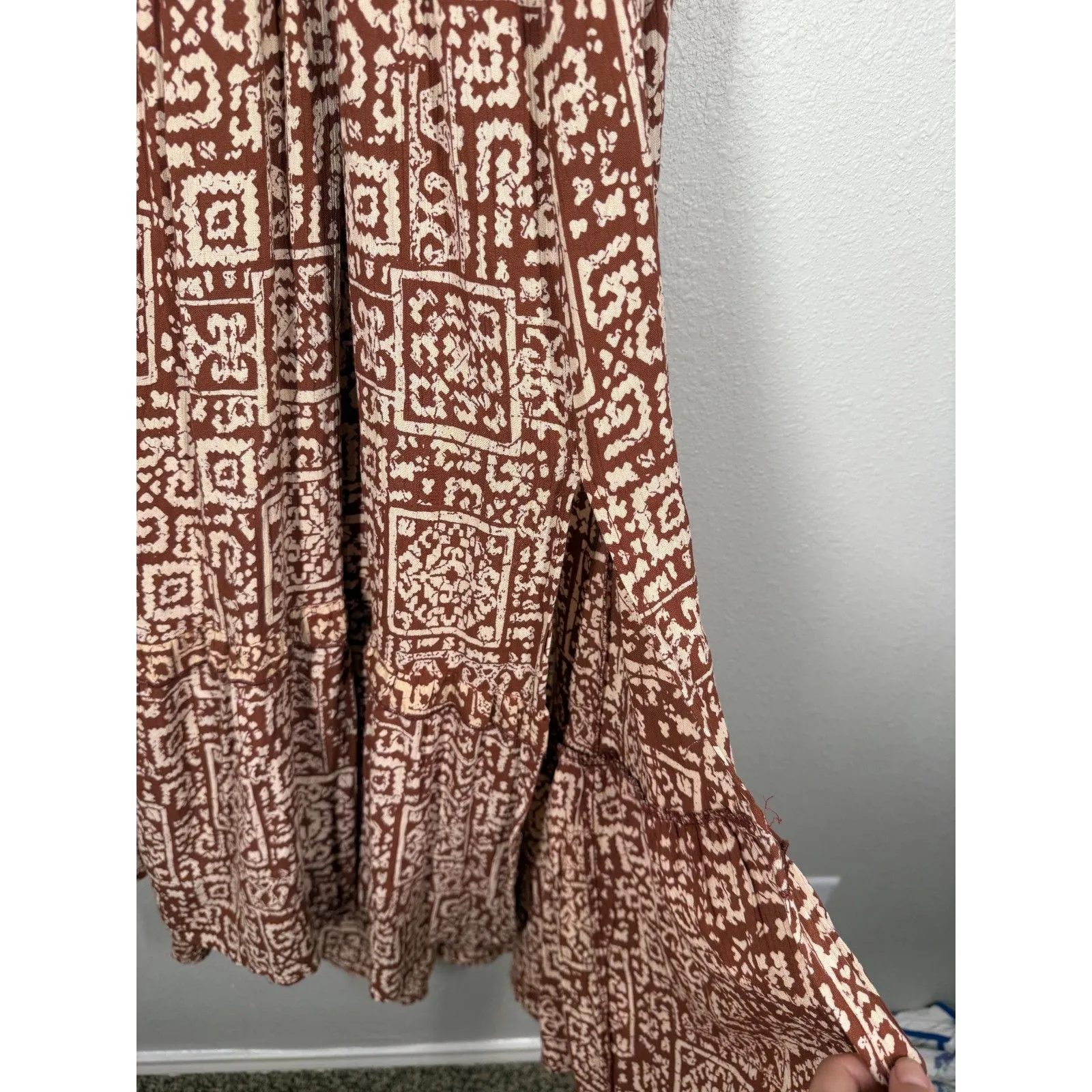 Angie Brown Tiered Babydoll Maxi Dress Womens Sz S Beachy Vacation Feminine Boho - Image 4