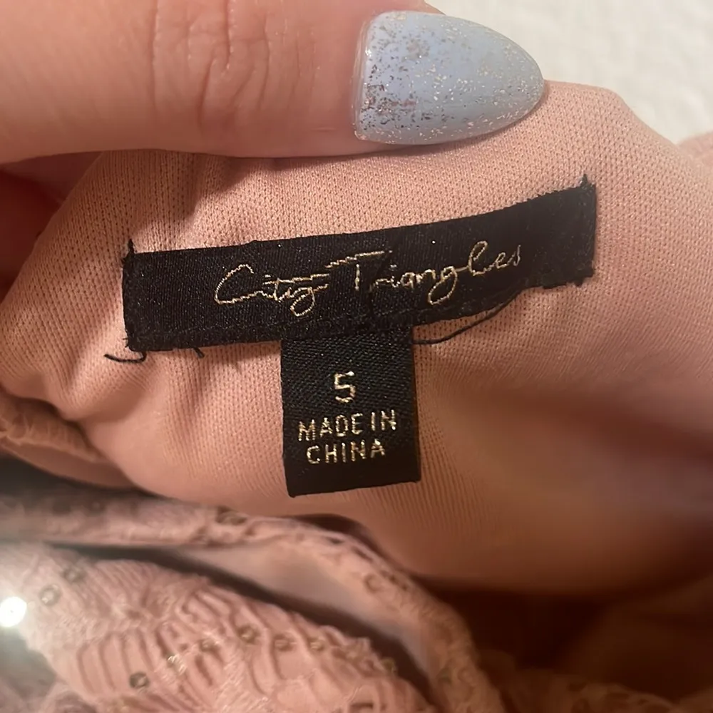 Pink Lace and Gold Sequin Homecoming Dress - Image 4