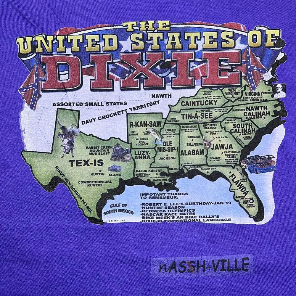 The United States of Dixie Unisex T Shirt Top NasshVille Short Sleeve Purple XL - Image 3