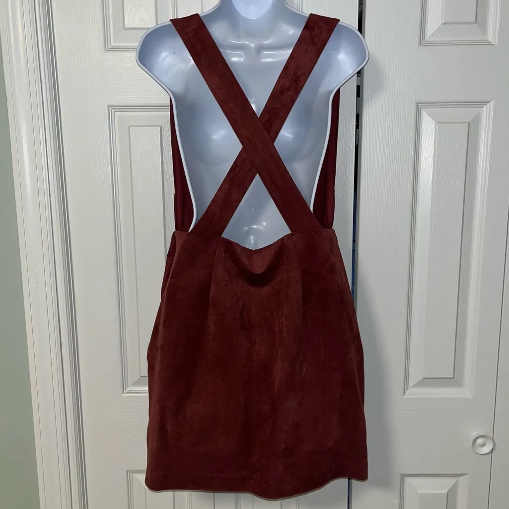 Endless Rose Suede Overall Dress w/ Pockets in Maroon - Image 5