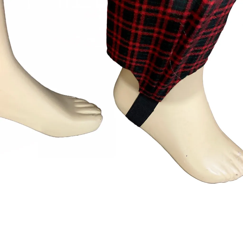 VINTAGE 1980'S LESLIE FAY RED, BLACK & GREEN PLAID STIRRUP TROUSERS (10) Red - Image 7