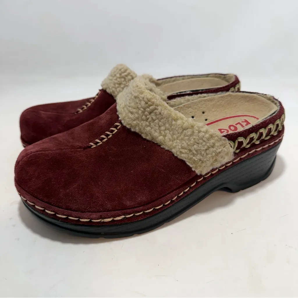 Klogs Maxum slip resistant clogs with sherpa trim burgundy suede womens US 7M Red Size 7 - Image 3