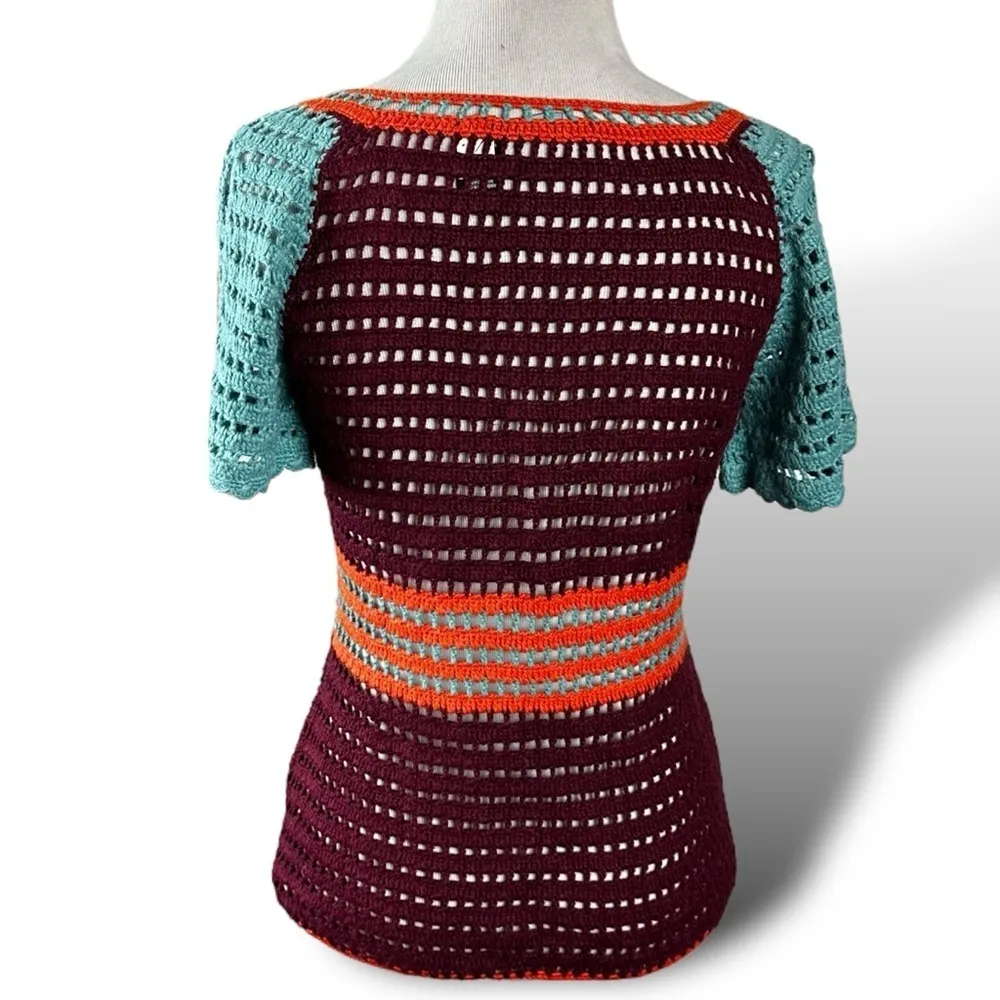 Vintage Y2K Crochet Top Moda International Victoria Secret Western Festival XS Blue - Image 9