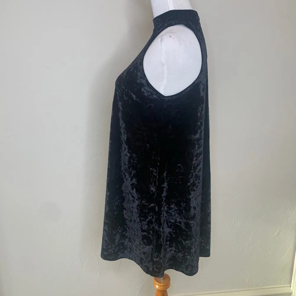 Black Crushed Velvet Swing High Neck Dress Sz Medium - Image 3