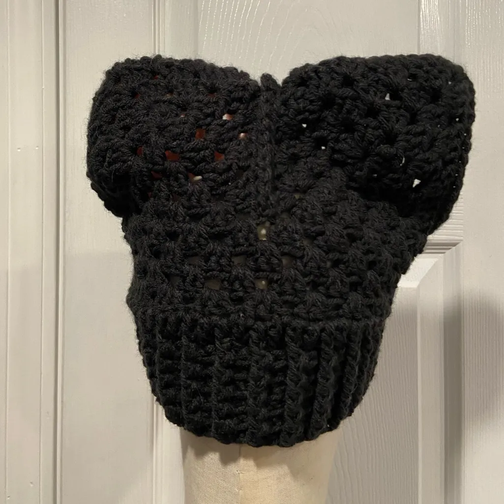 Handmade Crochet Cat Animal Ear Beanie Hat Cozy Ribbed Brim Stretch Winter Hat - Image 7