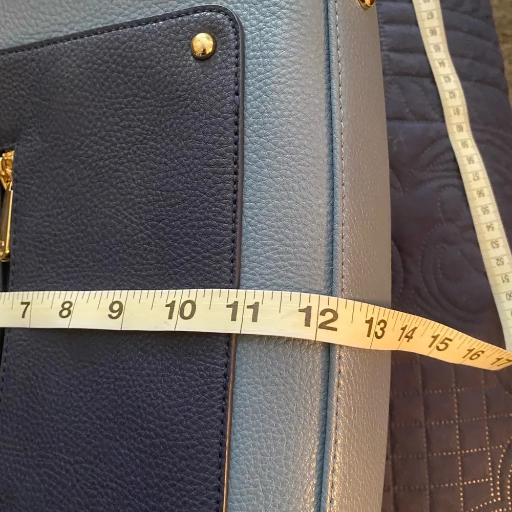 Charming Charlie Gray and Blue Satchel with Gold-Tone Accents - Image 9