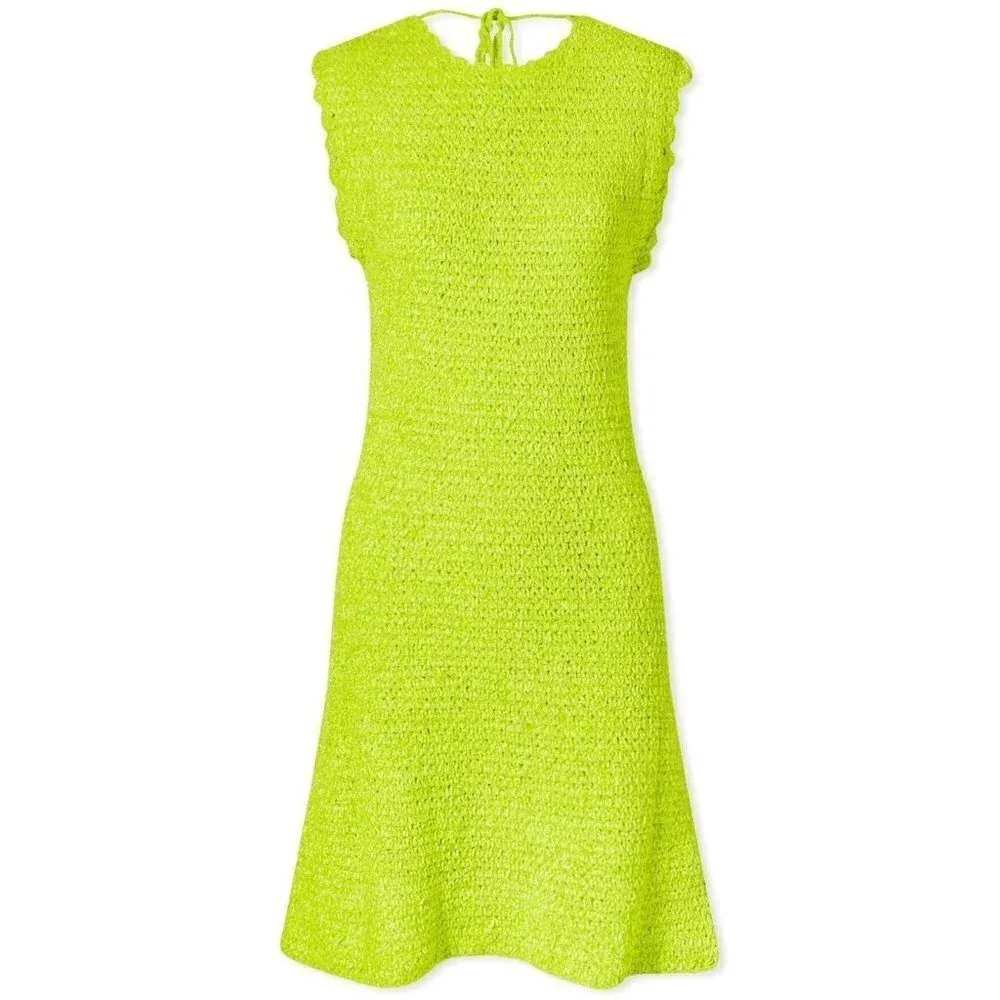 Ganni Velvet Crochet Open Back Mini Dress in Lime Punch Small New Womens Velour - Image 11