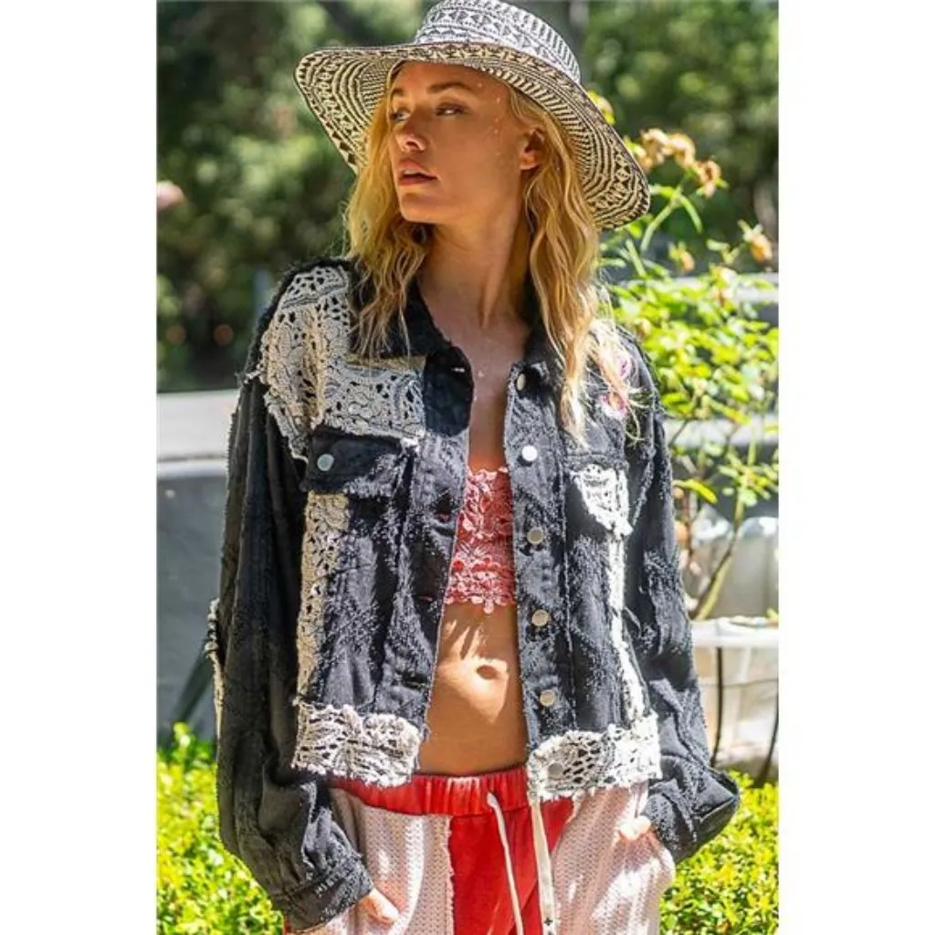 POL‎ Crochet Patch Embroidered Button Up Jacket - Image 4