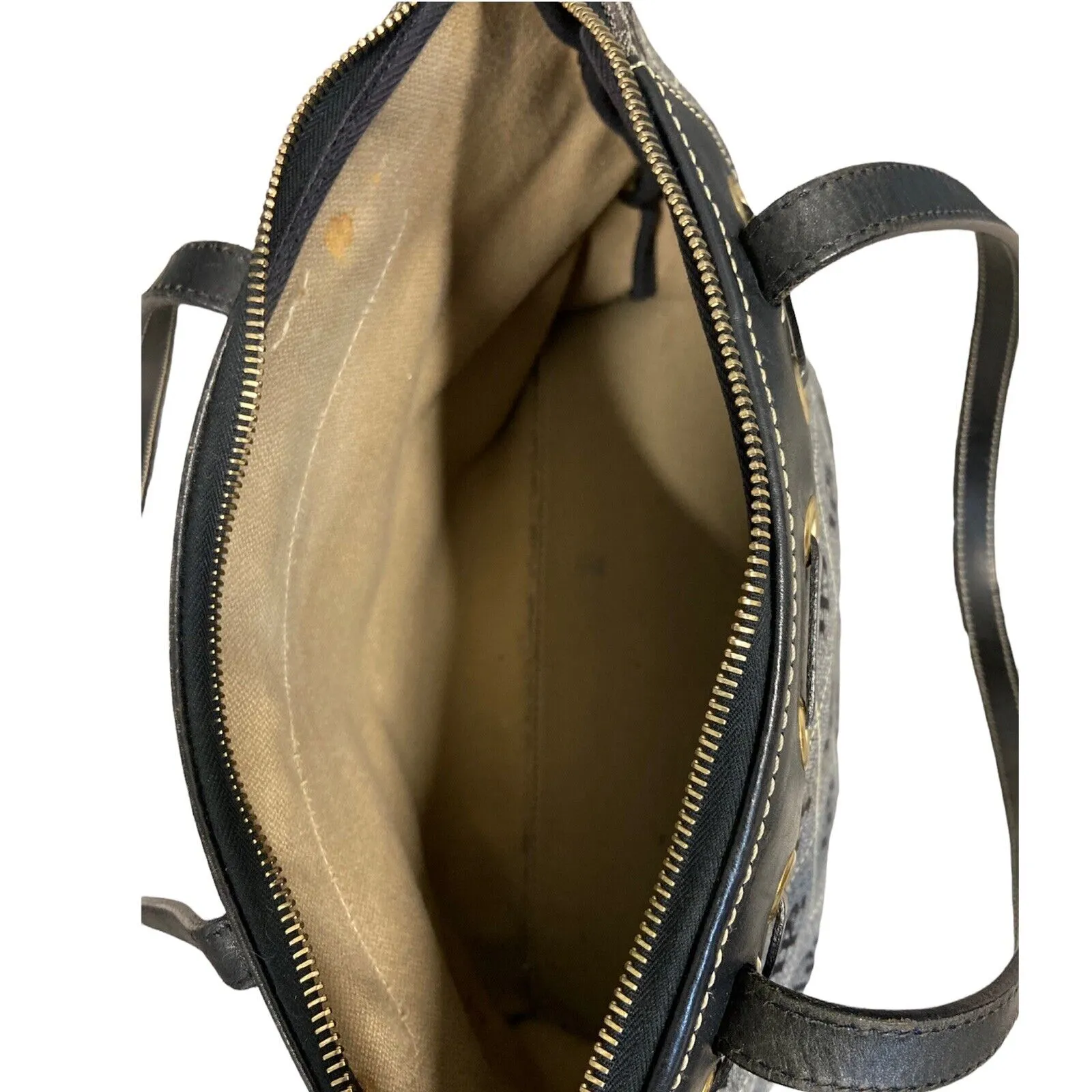 Vintage Dooney Bourke Black Monogram Authentic Canvas Leather Bag Tote Y2K - Image 8