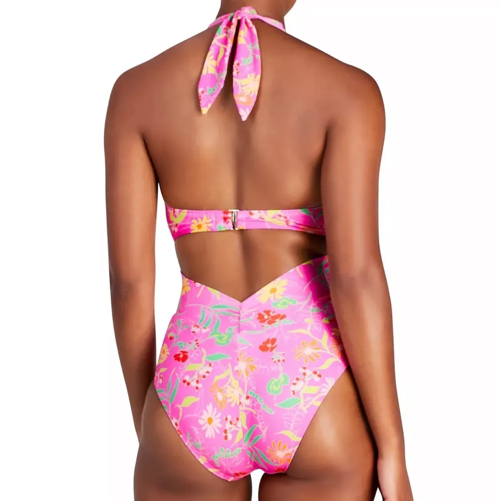 NWOT Kate Spade Knot-Front Halter Floral One-Piece Swimsuit - Image 2