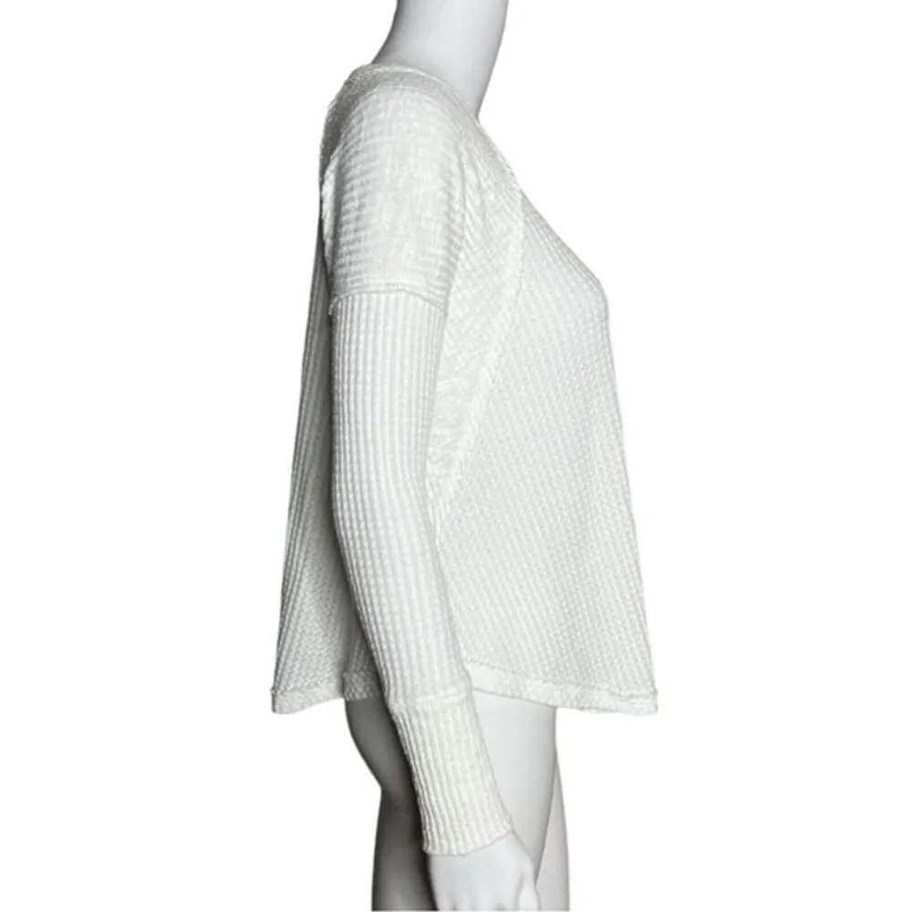 Anthropologie Eri + Ali Shirt Womens XS White Waffle Knit Top Neutral Minimalist - Image 2