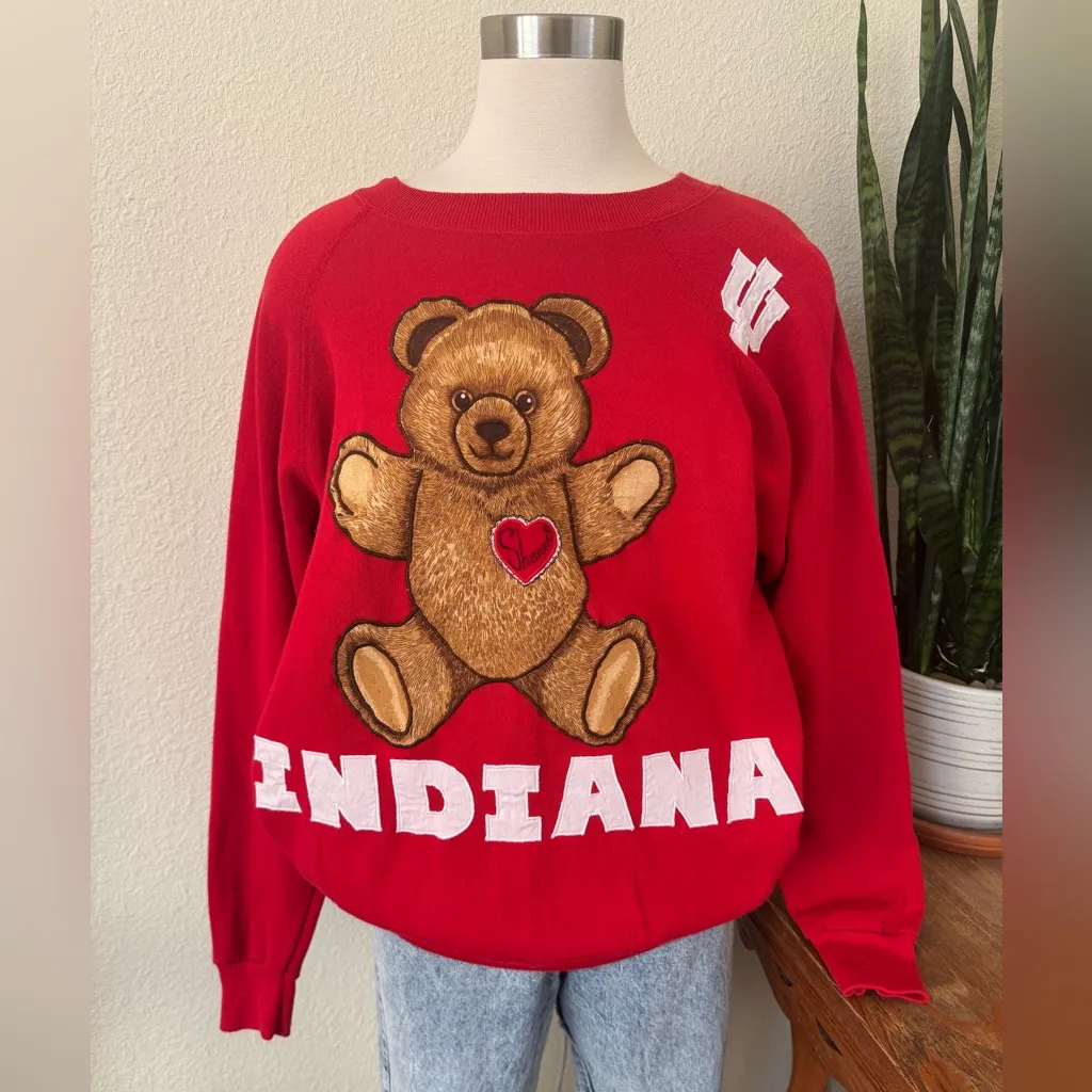 Vintage Indiana University Teddy Bear Sweatshirt XL USA Made Panill Red - Image 7
