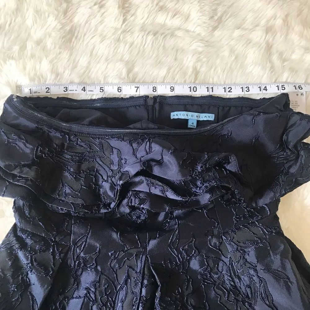 ANTONIO MELANI Strapless‎ Cocktail Dress Midi Embroidered Navy Blue Size 4 New - Image 5