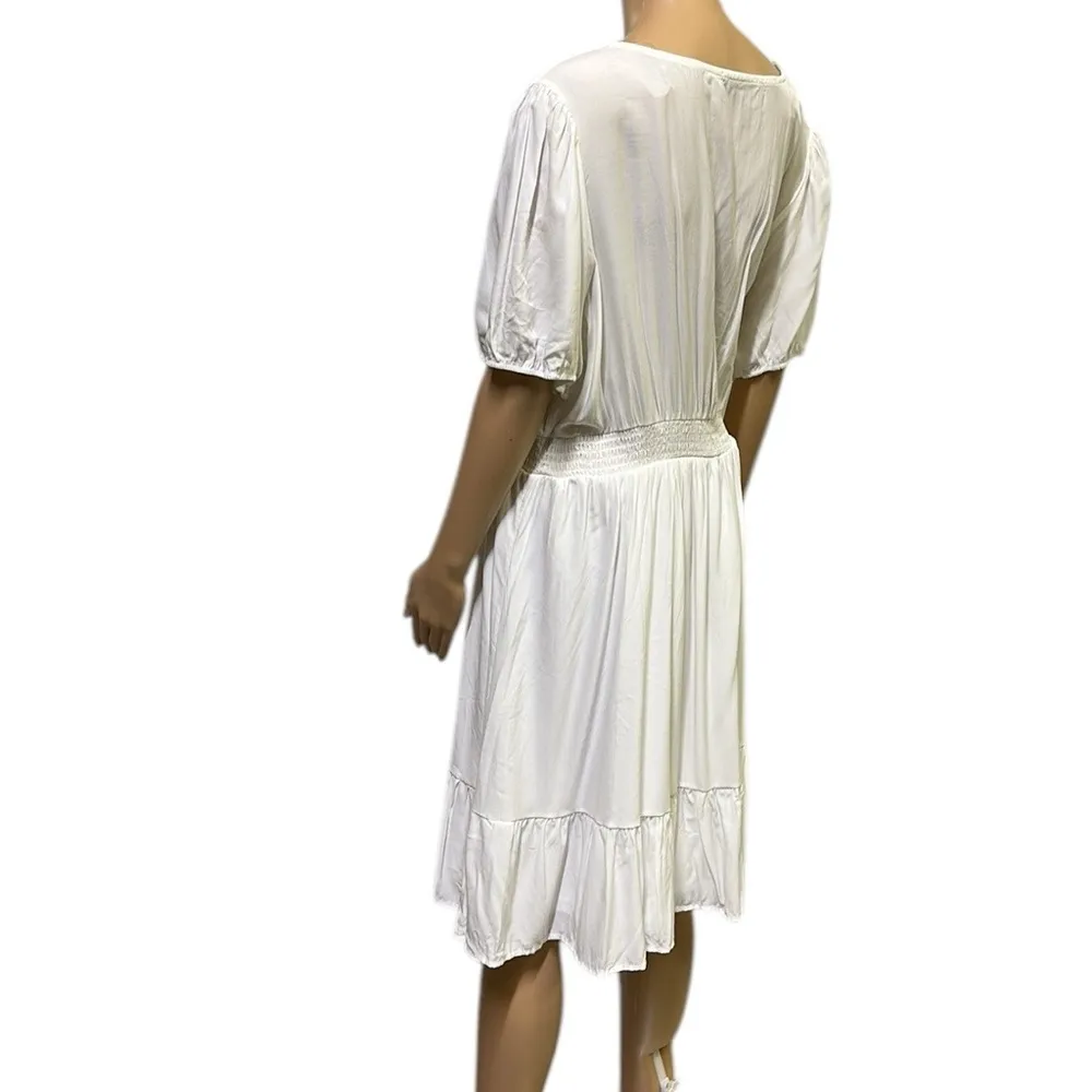 Hesperus White Rayon Blend Short Sleeve Elastic Waist Lined Midi Dress Womens 3X - Image 4