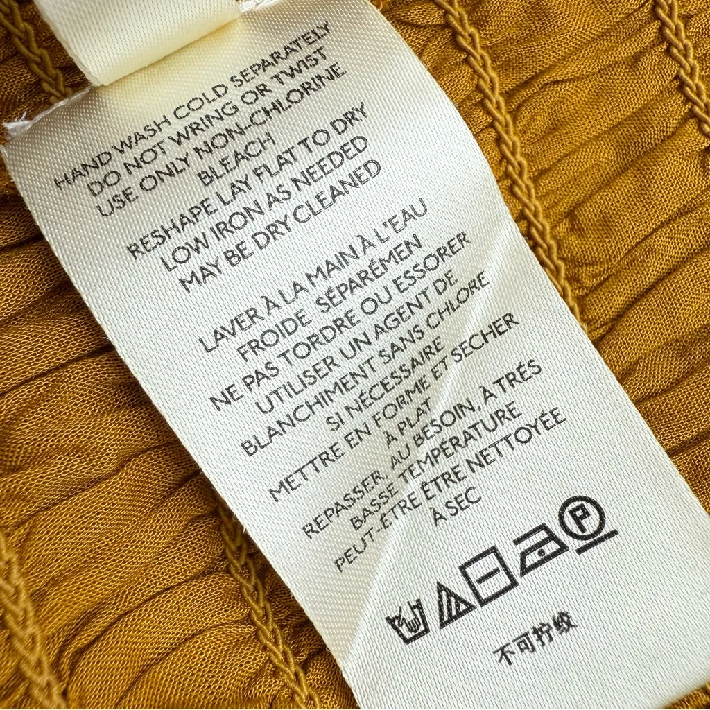 Anthropologie Floral Embroidered Smocked Top Gold Sz XS - Image 11