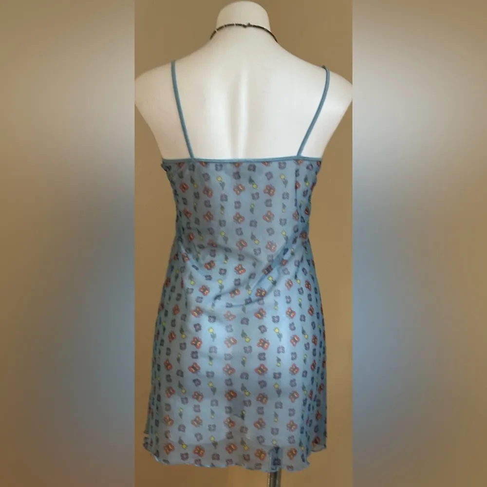 Peeping Tom Sheer Blue Floral & Butterfly Intimate Nightgown Elastic Straps Sz S - Image 5