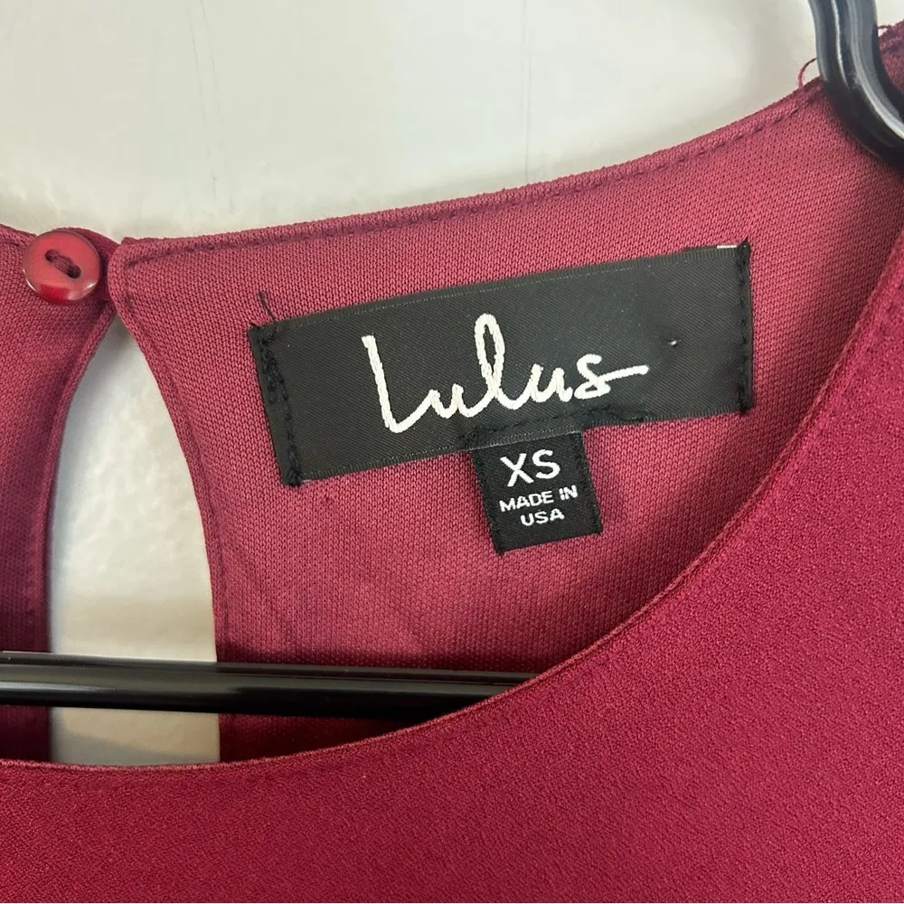 NWT Lulu's Last Love Song Burgundy Tie Waist Long Bell Sleeve Mini Dress Size XS - Image 10