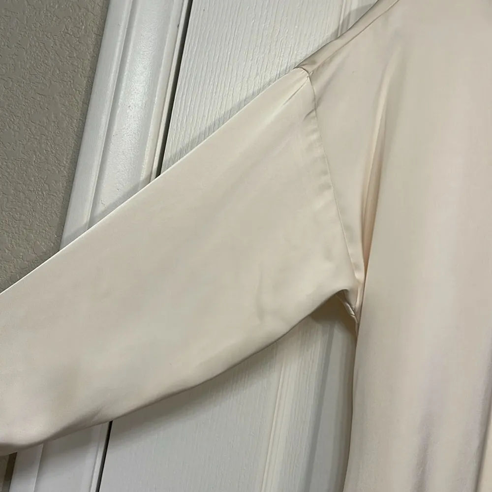 Women’s ZARA Short Ruffled Satin Mini Belted Ivory Dress Size Small EUC #7682 - Image 6