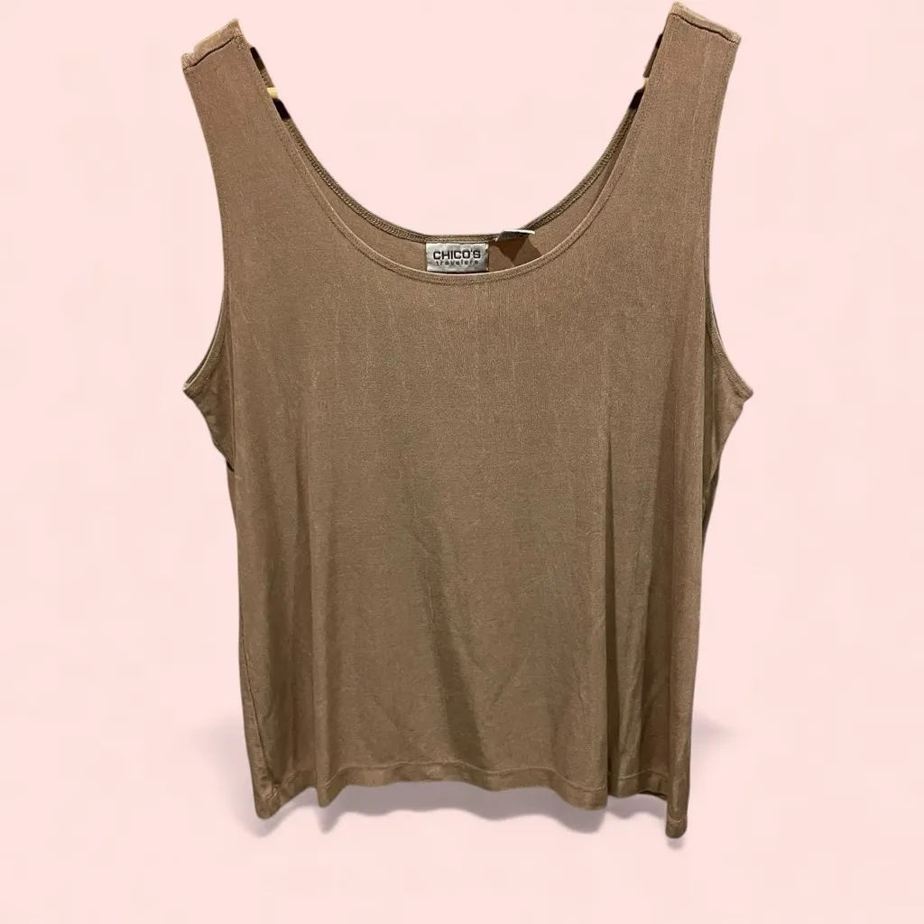 Chico’s travelers slinky jersey knit flax scoop neck comfy tank top flowy - Image 2