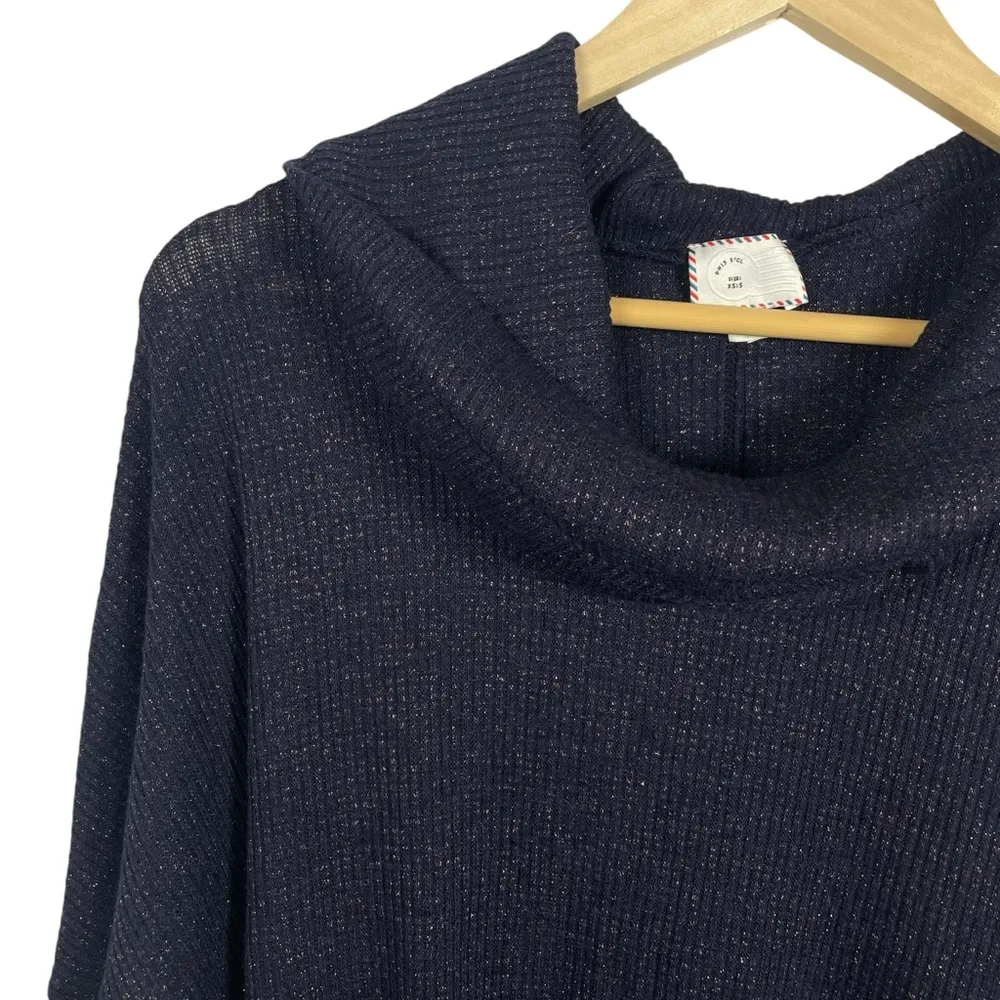 Anthropologie Postmark Orley Metallic Cowl Neck Ruffle Sweater in Navy Size XS/S - Image 4