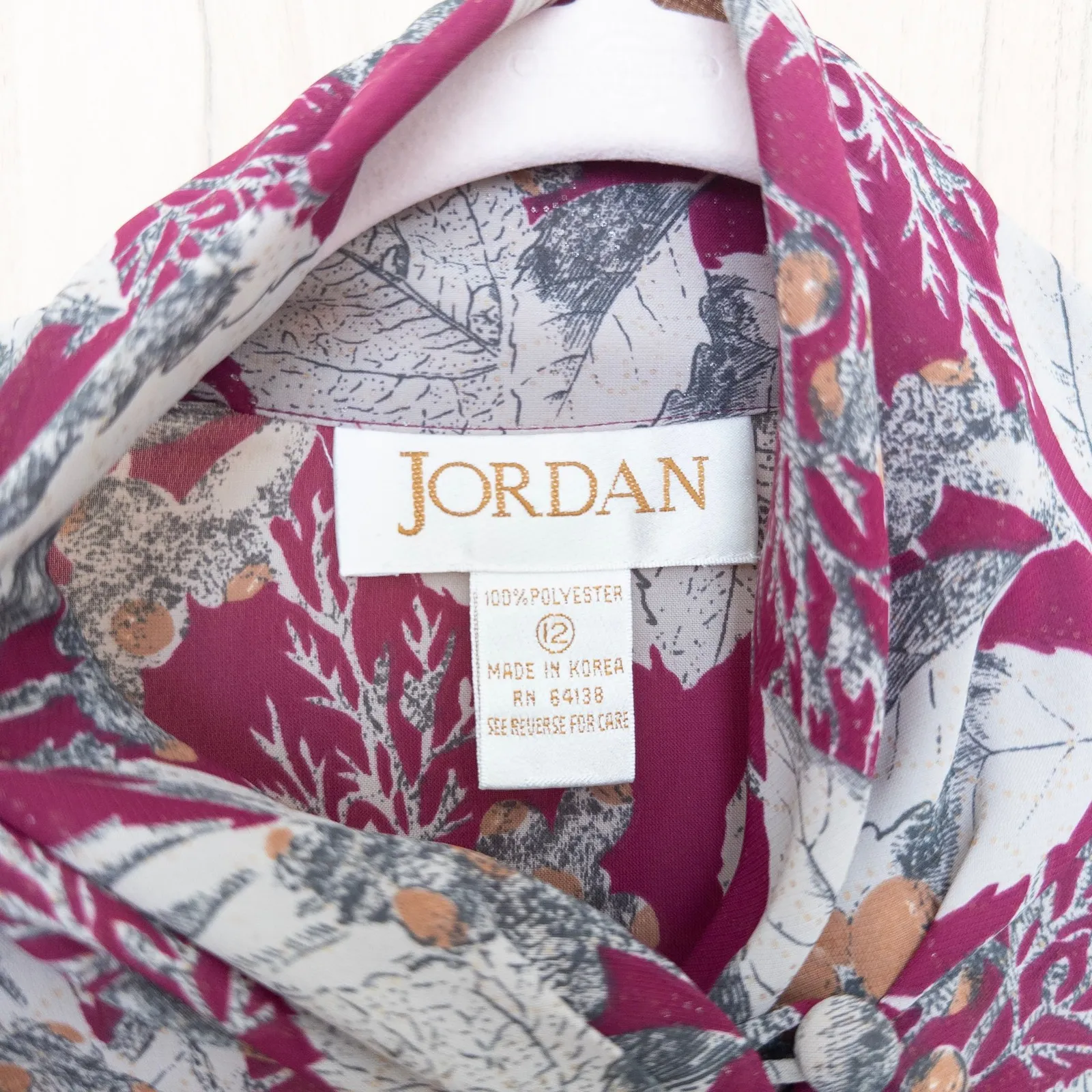 VTG Jordan Womens Floral Button Up Blouse Long Sleeve Size 12 Pink Retro Office‎ - Image 4