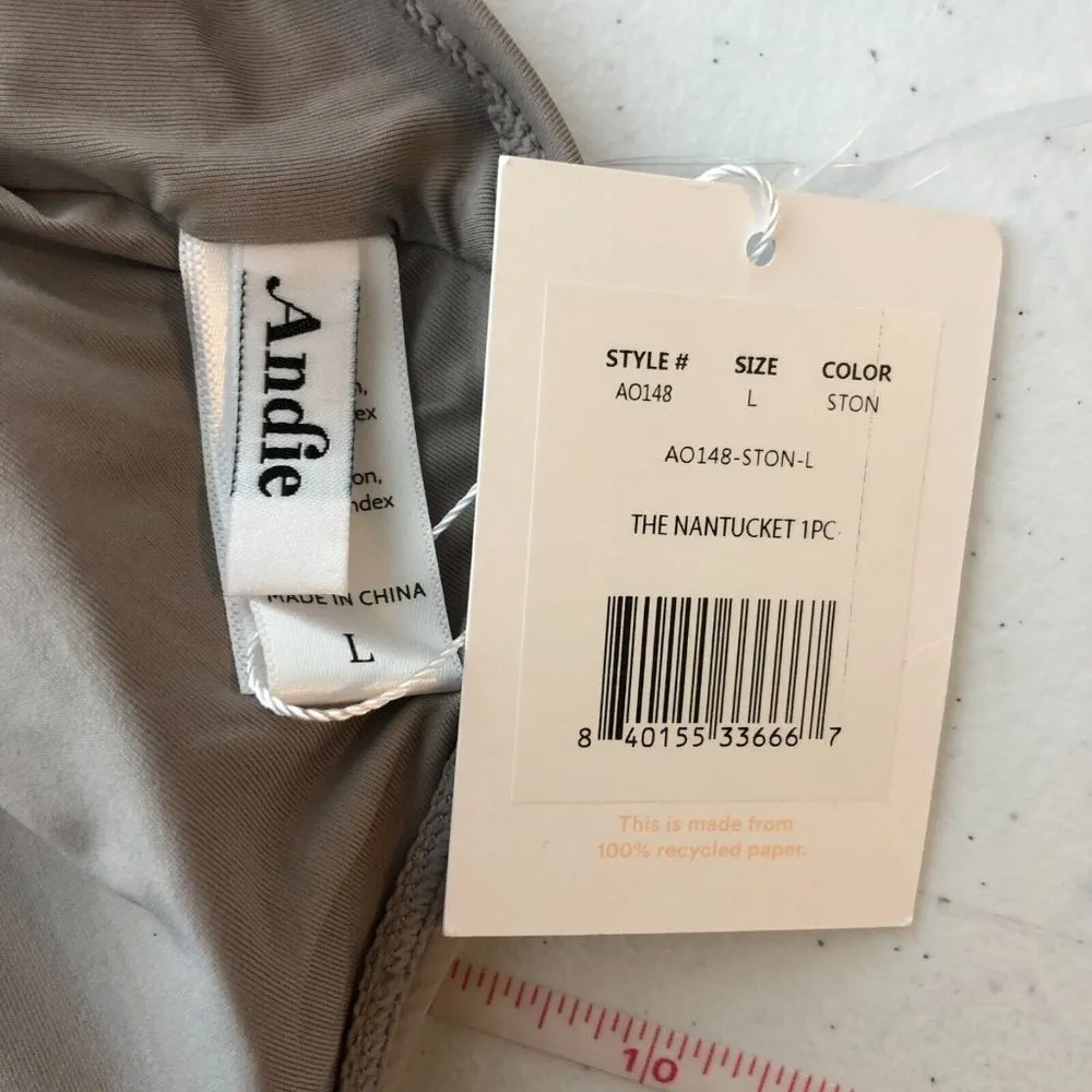 Andie Swim The Nantucket One Piece Swimsuit One Shoulder Stone Gray L - Image 3