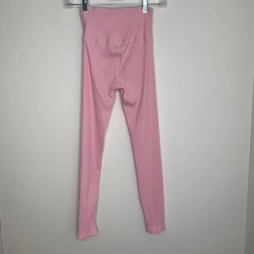 Carbon 38 Light Pink Ribbed Leggings 7/8 High Waist Womens XS - Image 8