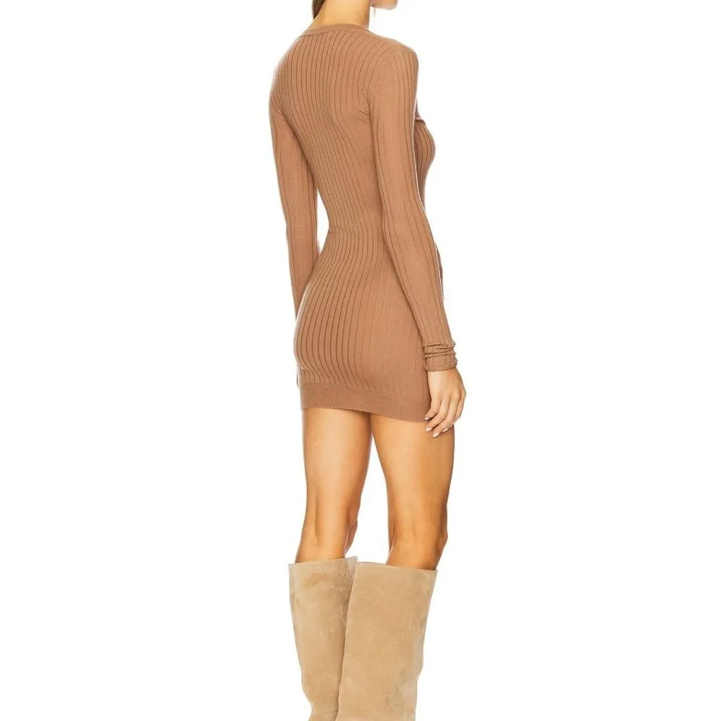 THE ATTICO Long Sleeve Mini Dress in Camel 40 Womens Knit Cashmere Sweater Tan Size undefined - Image 15