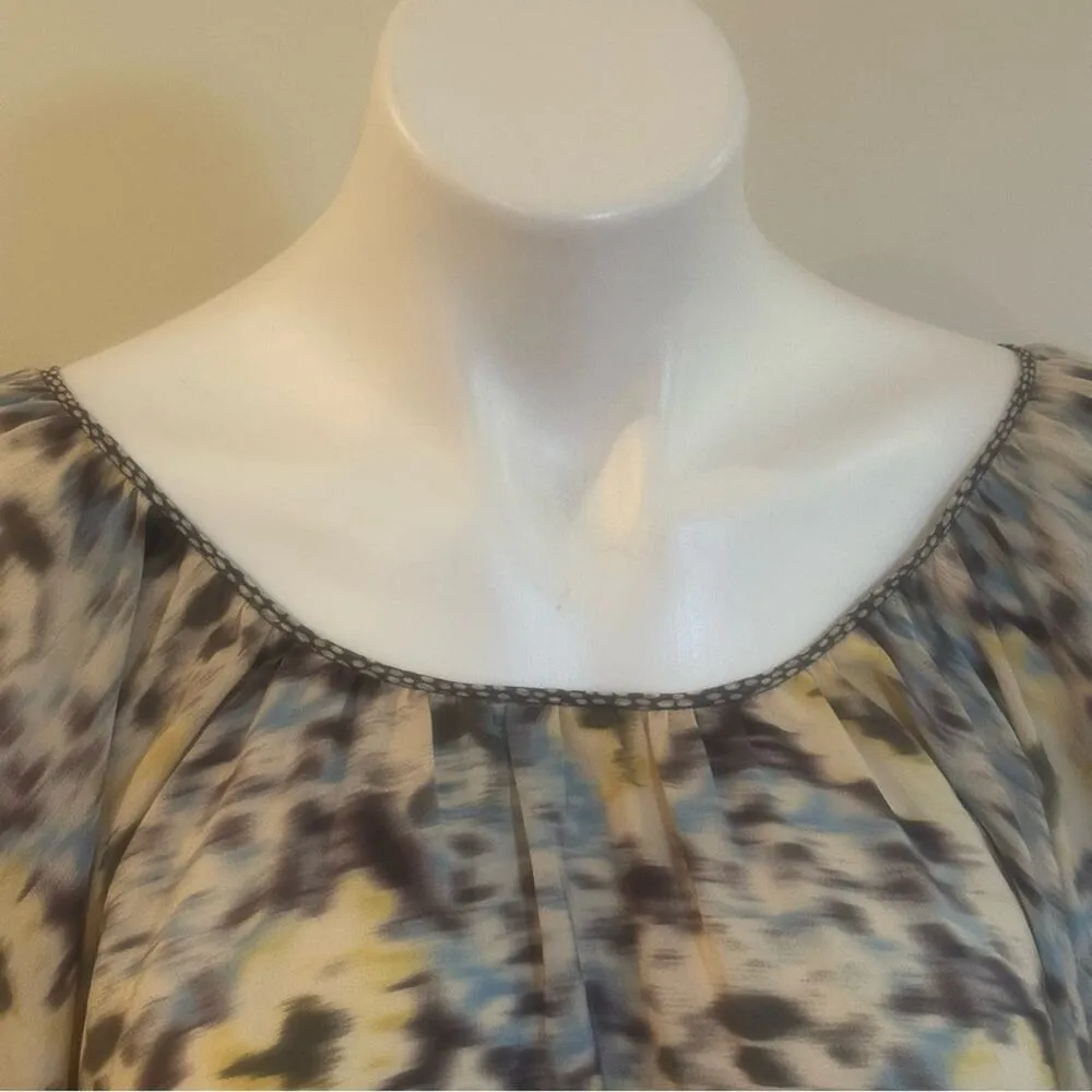 Rebecca Taylor Silk Popover Peasant Top sz 4 Multicolor Floral Abstract Print - Image 8