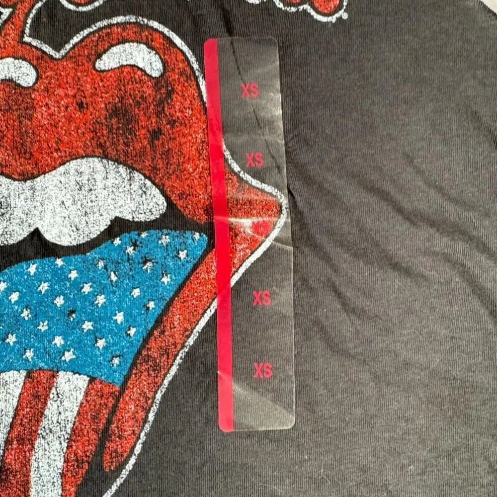 Epic Rolling Stones Faded Black Vintage Look Thrashed Patriotic Logo Cut Off Tee Size XS - Image 4