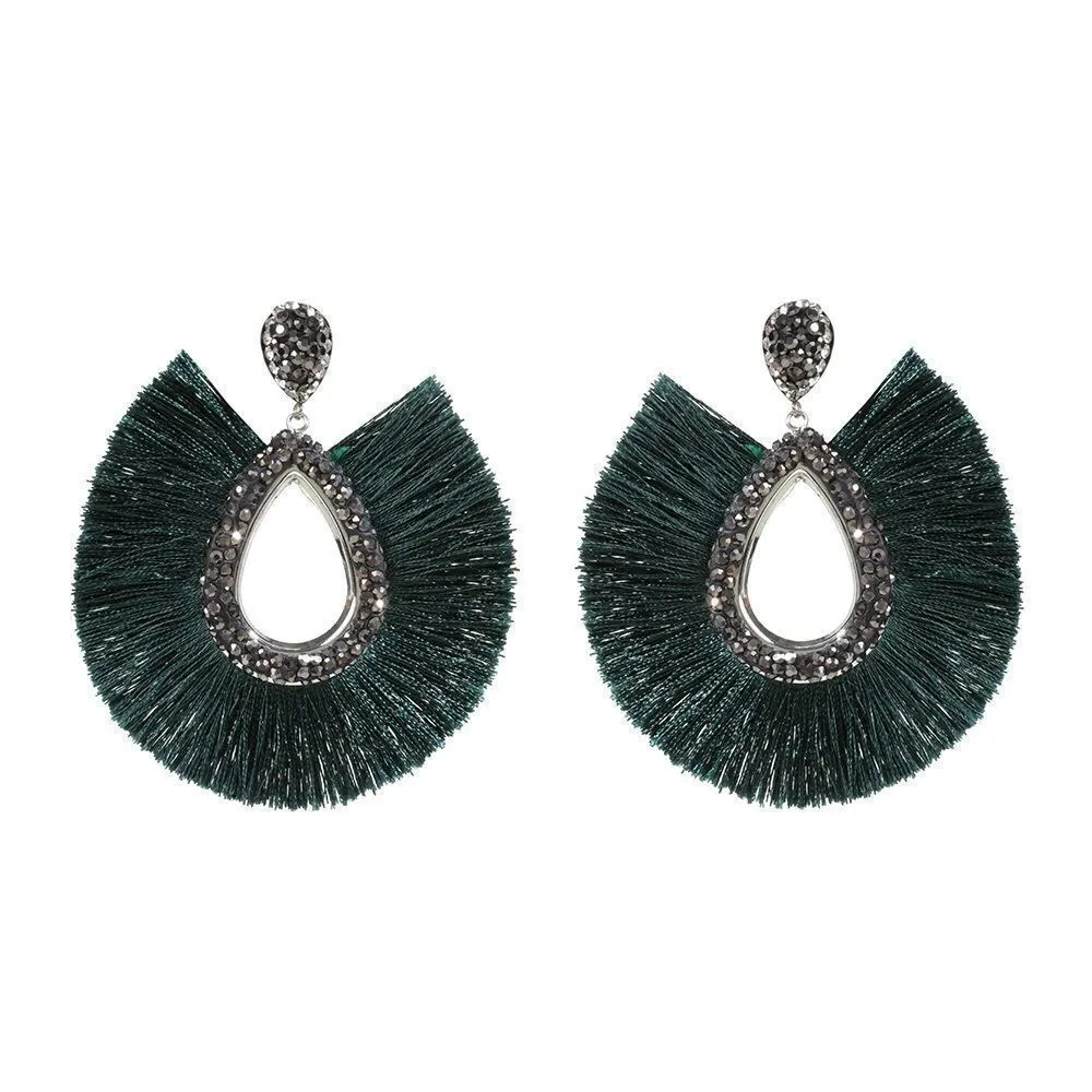 Caviar stoned earrings with fanned out fringe - Image 4