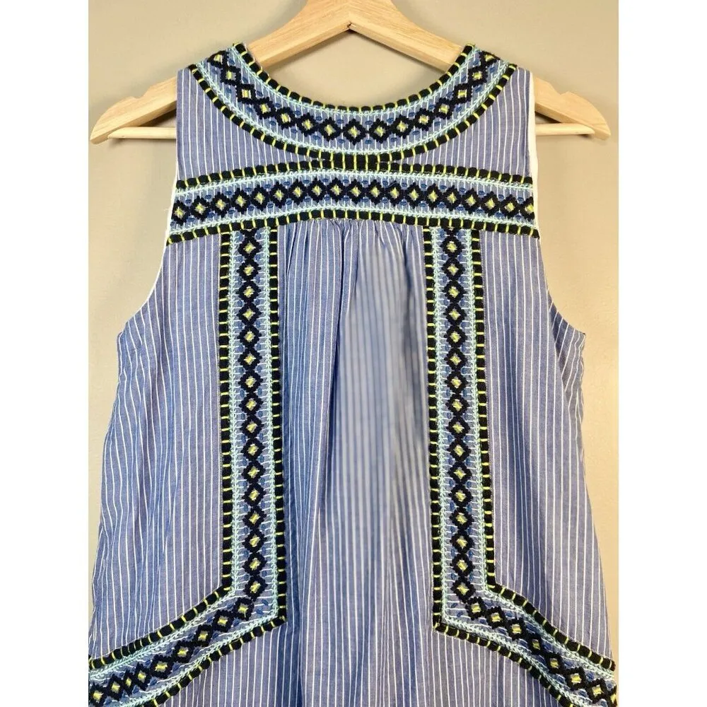 Vineyard Vines Yarn Dye Stripe‎ Embroidered Shift Dress Size XS Blue Sleeveless - Image 8