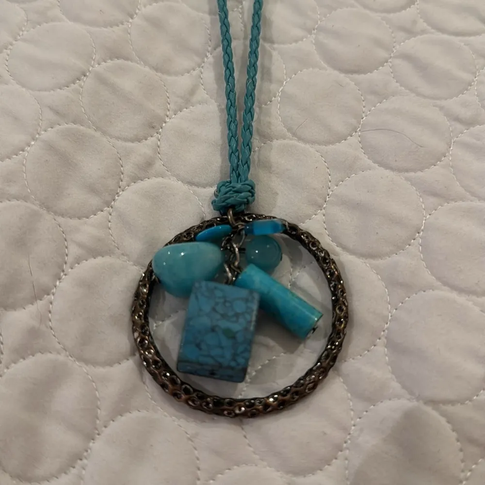 Women Vintage Greek evil protection eye necklace turquoise blue green beads - Image 3