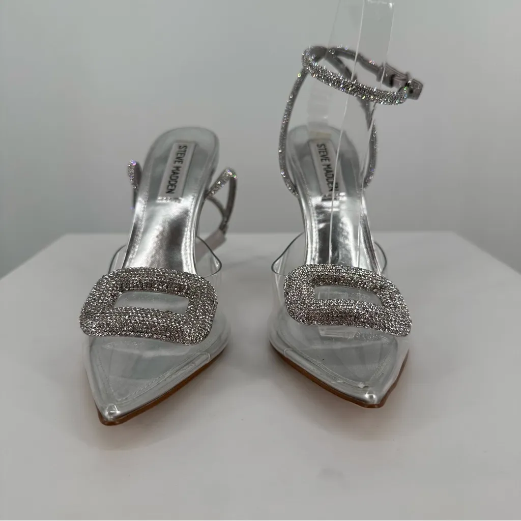 Steve Madden Vienna Clear Vinyl Rhinestone Stiletto Dress Pumps size 8 Crystal - Image 5