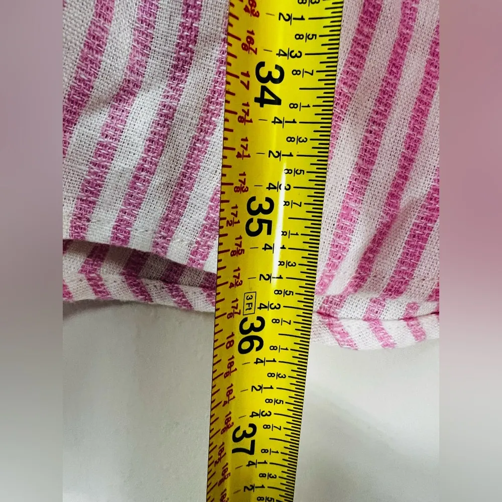 Alexis Target pink stripe Linen blend puff sleeve belted shirt dress tradwife S - Image 5