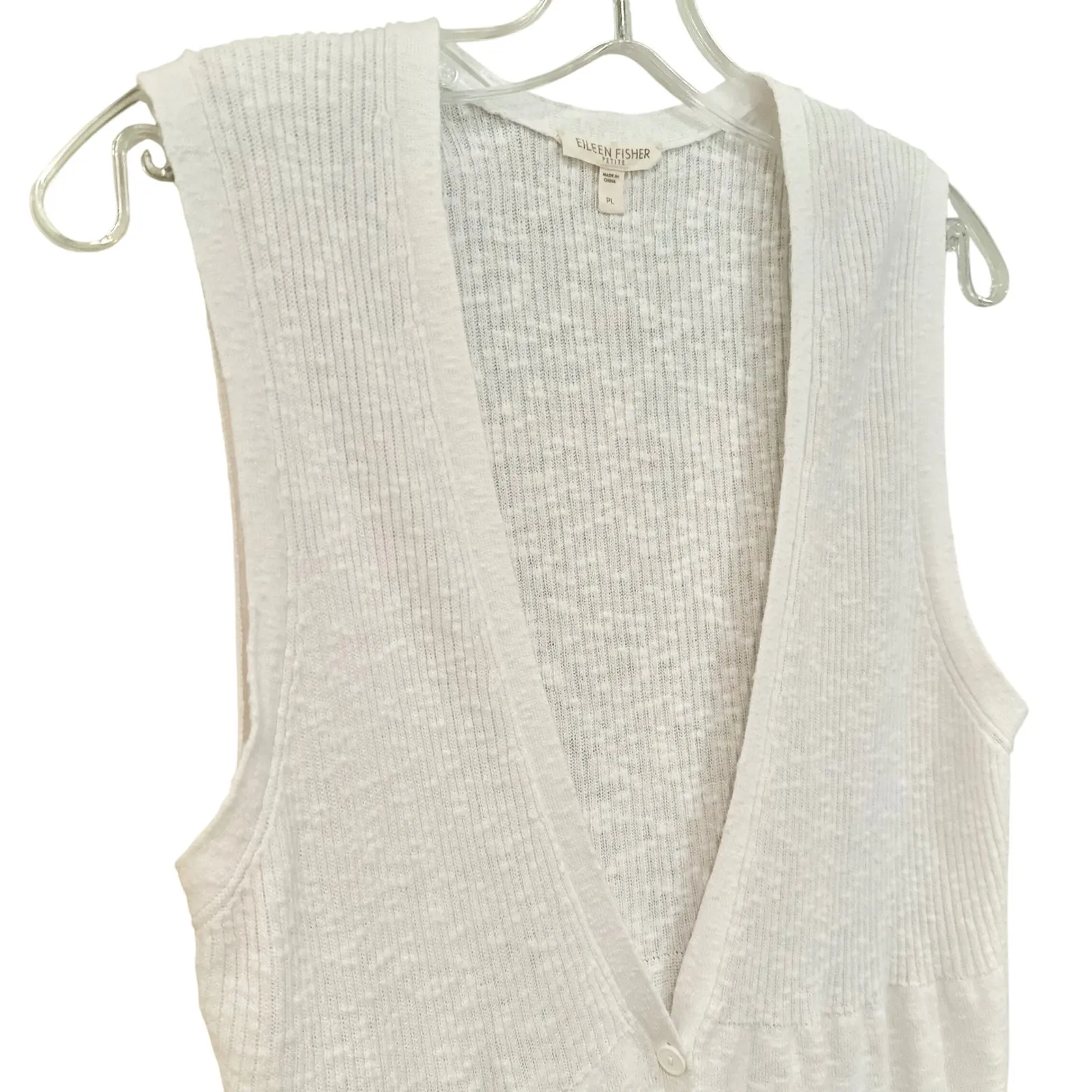 Eileen Fisher Linen Button Front‎ Vest Women's Large Petite White Career Preppy - Image 3
