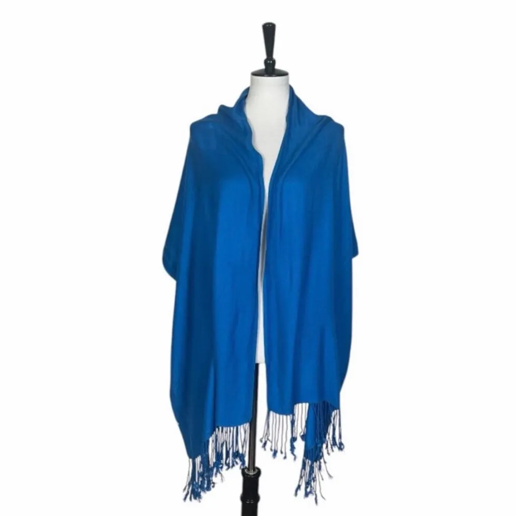 Women’s Bundle 3 Oblong Scarfs Solid Color Fringe Pink Peacock Blue Hot Pink - Image 3