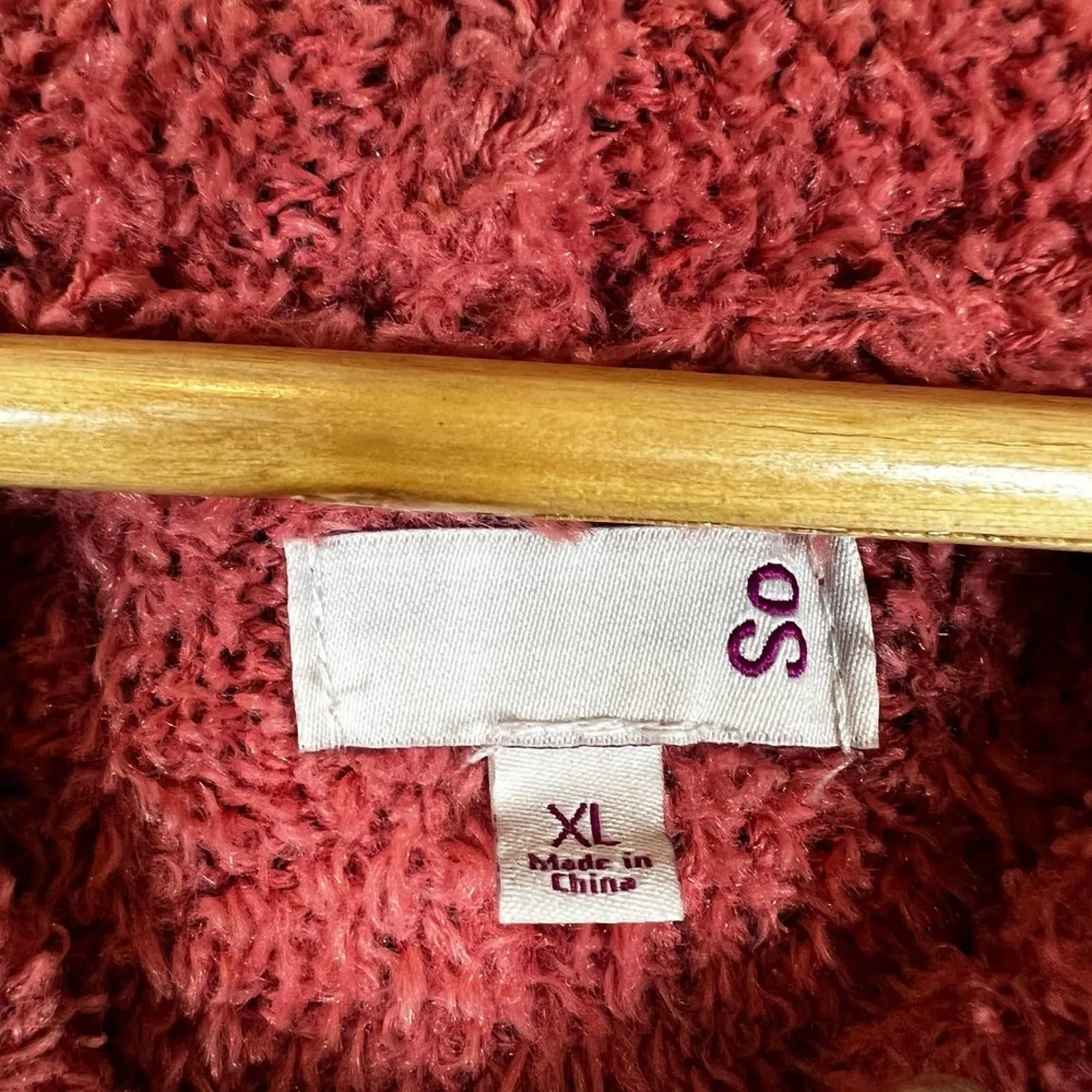 So Cropped Hoodie Sweater Womens L Pink Fuzzy Ribbed Oversized Cozy Slouchy - Image 5