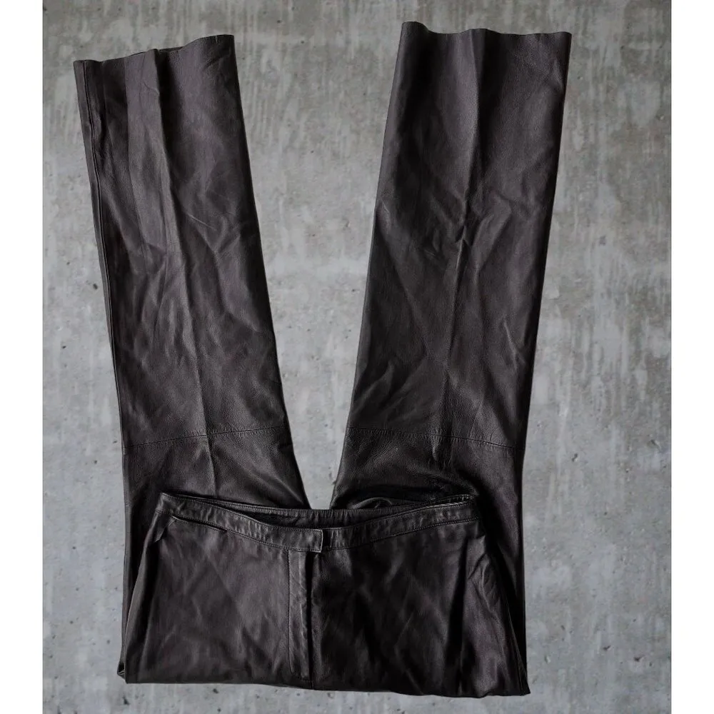 VTG Express World Black Leather Pants Size 11/12 High Rise Straight Leg … - Image 4