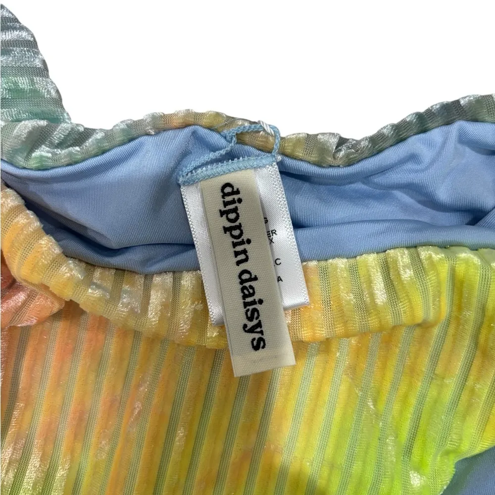 New! Anthropologie Dippin Daisys Velvet Pastel Rainbow Bikini Tie Dye Large - Image 6