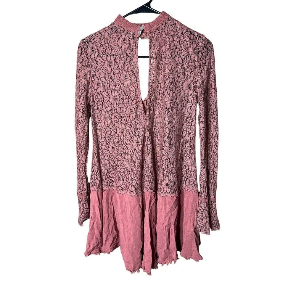 Free People Tell Tale Dusty Mauve Lace Tunic Dress Size‎ Small - Image 9