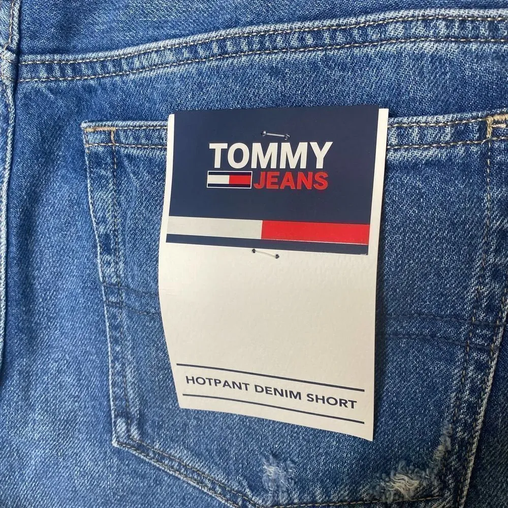 Tommy Jeans Hotpant Frayed Denim Jean Shorts Size 32 Tommy Hilfiger Blue New - Image 12