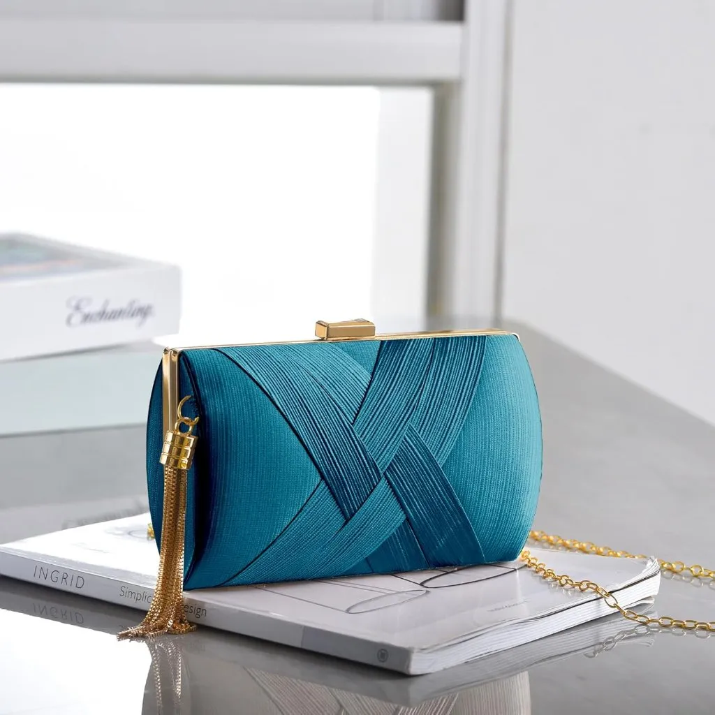 ⚡ Women's Dark Blue Elegant Tassel Chain Strap Evening Shoulder Clutch Bag - Image 2