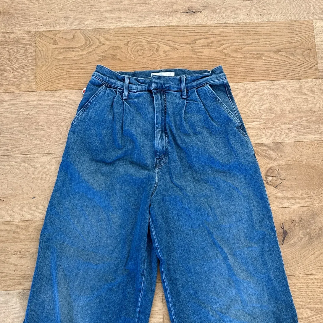 Mother x Clare V. Wide Leg jeans Pleated Belle Prep Heel Size 29 Playing in Blue - Image 2