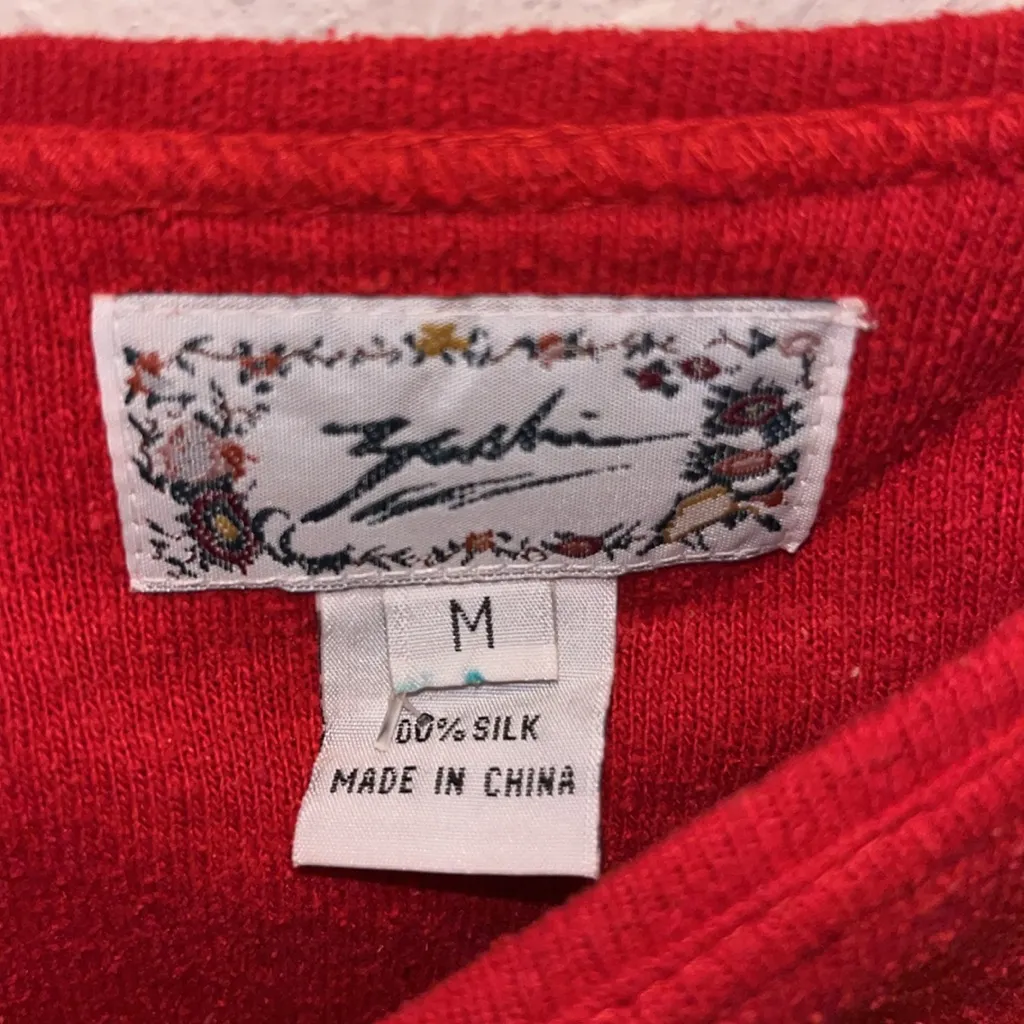 Deadstock 100% silk top New with tags 100% silk top vintage new blouse Red Size M - Image 3