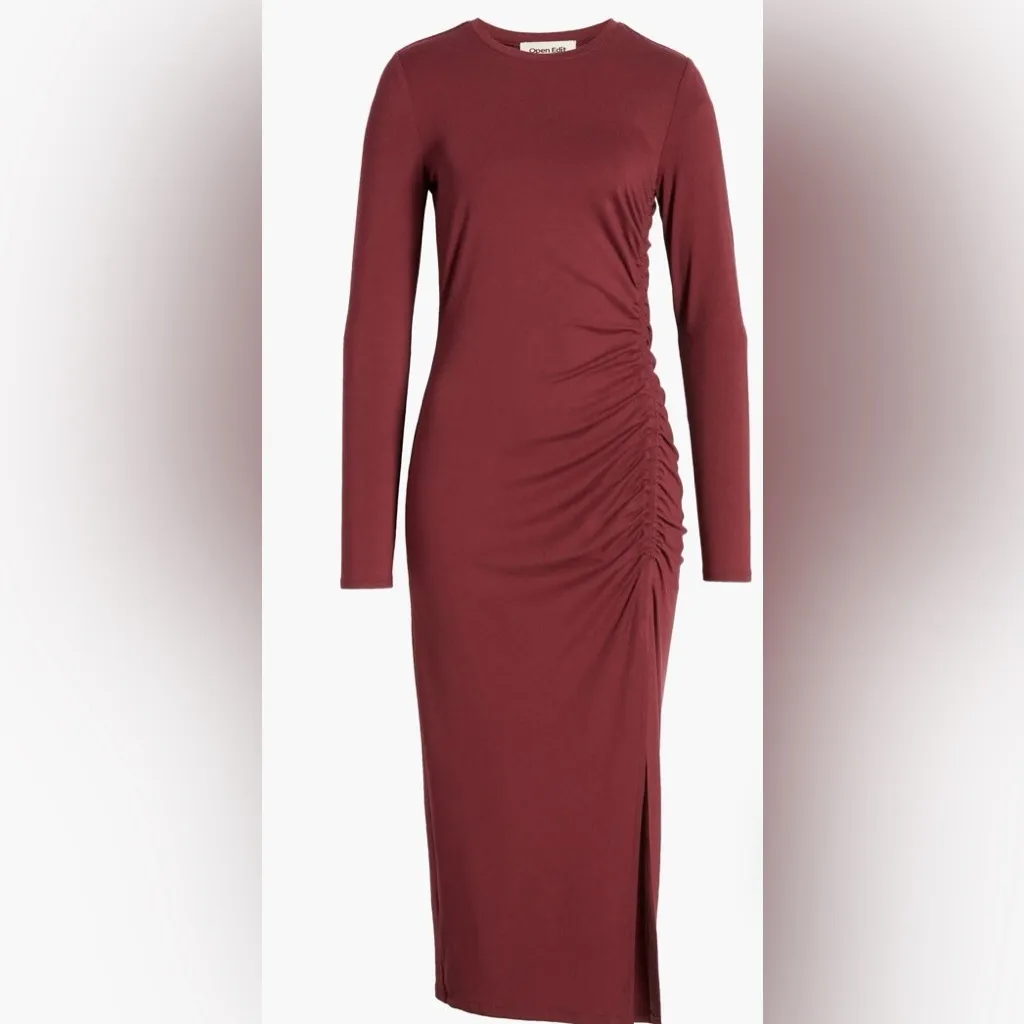 Elegant Burgundy Long Sleeve Dress - Image 2
