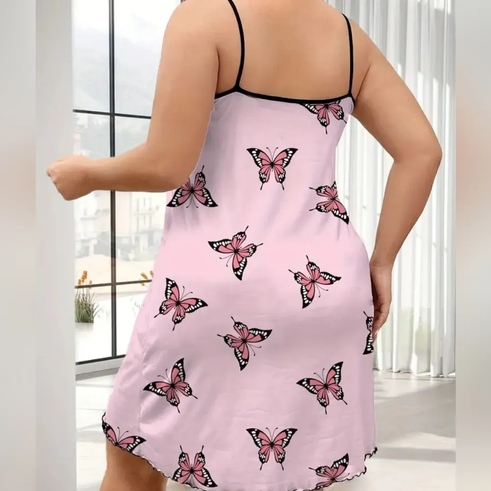 NWT! Butterfly Print Plus Size Sexy Sleep Cami Dress NEW Pink - Image 4