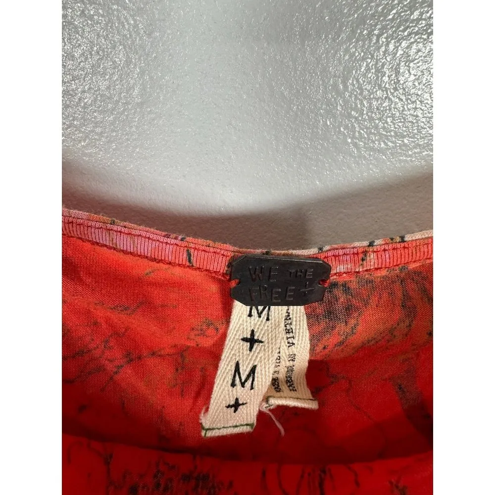 Free People Medium Blouse Top Flared Sleeves Orange Floral Stretch Boho Festival - Image 8