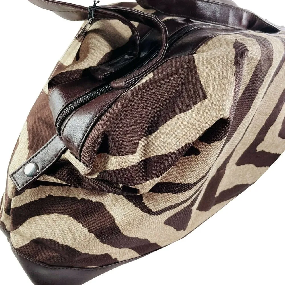 Womens Spring Safari Shoulder Tote Handbag Collapsable Nylon Grocery Bag u Brown - Image 6