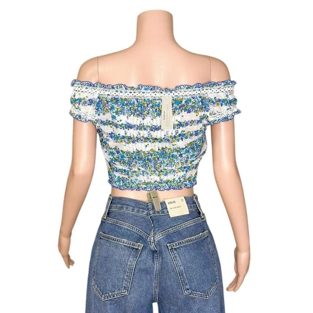 POUPETTE ST BARTH Alba Top, Blue Waves Flowers, Small - Image 7